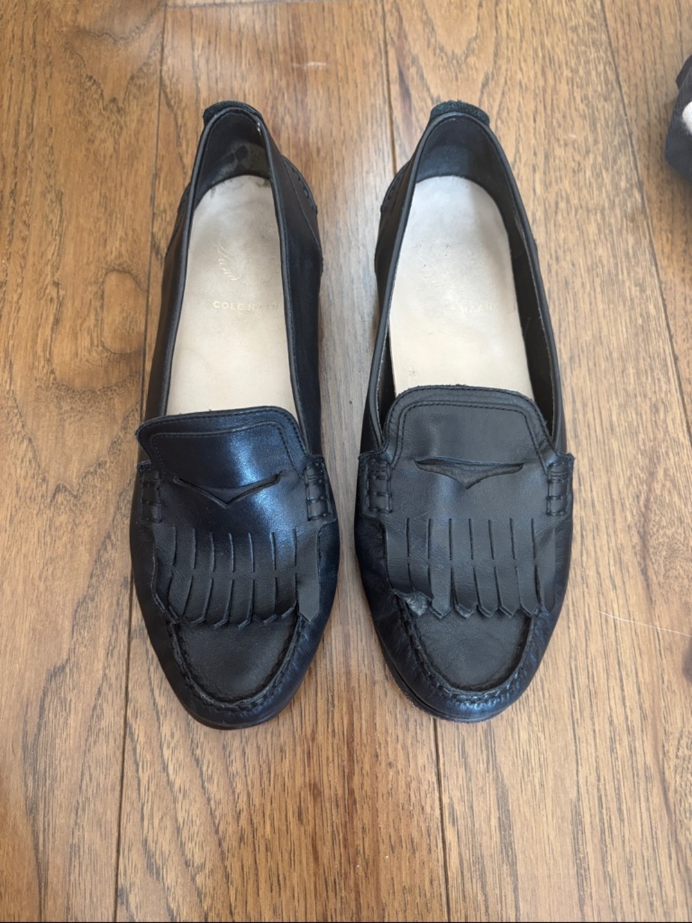 Cole Haan Black Leather Kiltie Slip-On Loafers